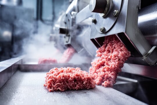 Fresh ground pork extruded from a meat processing machine