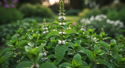 Obraz premium Close up of flowering plant with green leaves in a garden setting