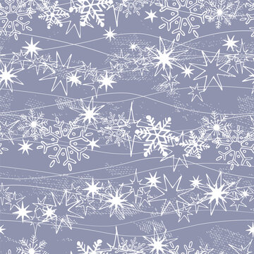 Seamless pattern with beautiful snowlakes. Design for wallpaper, textile. Vector illustration