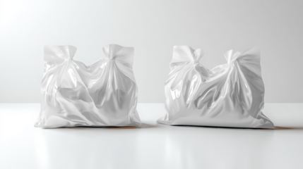 Two white bags filled with powder, transparent mockup