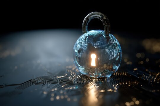 Glowing Padlock Over Digital Globe for Cybersecurity and Data Protection - Powered by Adobe