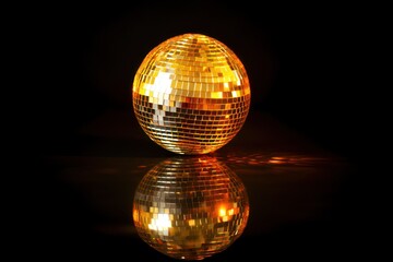 Obraz premium Golden Disco Ball Reflecting Light on a Dark Background