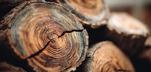 Close Up Shot Of Stacked Wood Logs Showing Detailed Wood Grain And Texture With Natural Brown And Earthy Tones
