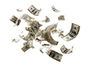 Dynamic Dollar Rain Financial Prosperity Falling Money Wealth Flowing Currency Cascade Hundred Dollar Bills Realistic Rendering Transparent Backdrop
