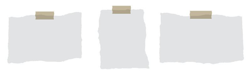 White torn paper post it notes set with copy space isolated on transparent background.
