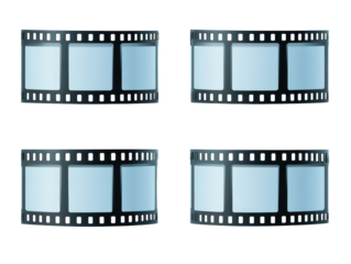 Four Curving Black Photographic Film Strips Isolated on Transparent Background Professional Presentation Visuals and Artistic Media Elements For Web Projects or Digital Creations