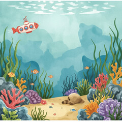 aquatic nature background, underwater fantasy art, marine ecosystem, cartoon sea background, ocean 