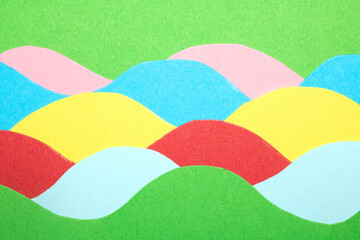 Simple Paper Card Primary Colour Wave Flowing Wavy Geometric Shapes in Multicolour Rainbow Calm...