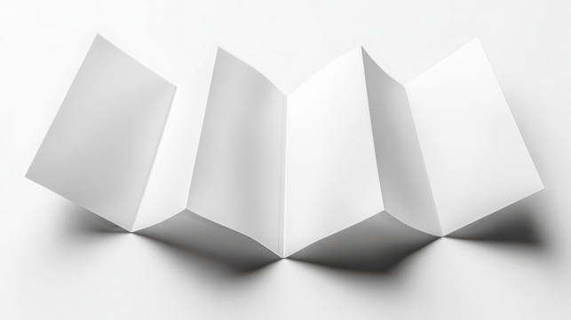 A white paper folded in a zigzag or accordion pattern,  creating abstract geometric shapes transparent mockup
