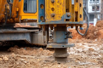 Fototapeta premium Large Auger Drilling in Mud at Construction Site
