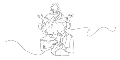 Continuous line of a bridal couple being blessed by Jesus. A minimalist religious illustration symbolizing divine blessing, love, faith, and marital unity in a simple one-line drawing.