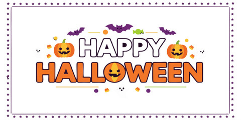 Spooky season greetings with this playful Happy Halloween graphic featuring pumpkins, bats, and festive colors, perfect for invitations, social media, and seasonal promotions