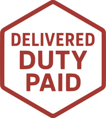 Delivered Duty Paid stamp, minimalist vector logo design, DDP customs free delivery label, duty-free shipping sign, clean typography badge for international trade and e-commerce