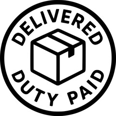 Delivered Duty Paid stamp, minimalist vector logo design, DDP customs free delivery label, duty-free shipping sign, clean typography badge for international trade and e-commerce