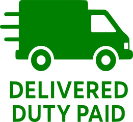 Delivered Duty Paid stamp, minimalist vector logo design, DDP customs free delivery label, duty-free shipping sign, clean typography badge for international trade and e-commerce