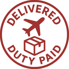 Delivered Duty Paid stamp, minimalist vector logo design, DDP customs free delivery label, duty-free shipping sign, clean typography badge for international trade and e-commerce
