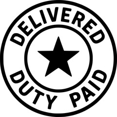 Delivered Duty Paid stamp, minimalist vector logo design, DDP customs free delivery label, duty-free shipping sign, clean typography badge for international trade and e-commerce
