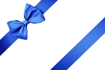 Blue bow isolated on white background. Holiday, birthday, anniversary celebration present ribbon for gift decor.