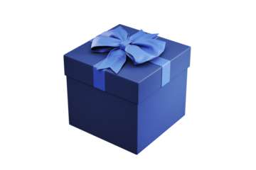 Blue present with bow tie isolated on white background. Birthday gift with ribbon decoration. Holiday and shopping giftbox package.