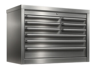 Aluminum tool chest with multiple drawers, ideal for automotive repair shops.