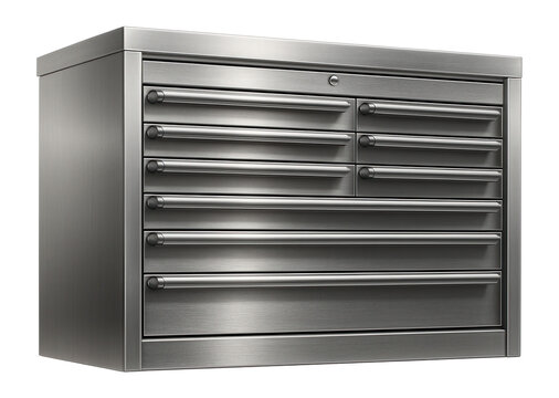 Aluminum tool chest with multiple drawers, ideal for automotive repair shops.