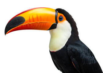 Naklejka premium Toco Toucan's Bold Look: A captivating gaze and a vibrantly colored beak showcase the beauty of the Toco Toucan, a symbol of the tropics.