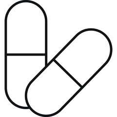 Two Simple Outline Drawings of Medical Capsules on a Transparent Background Representing Pharmaceuticals and Health Care