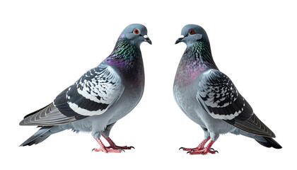 Obraz premium Two pigeons in side profile isolated on transparent background