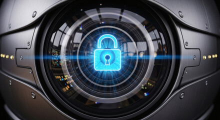 Fototapeta premium Futuristic Robot Eye Security Cybernetic Protection & Digital Lock