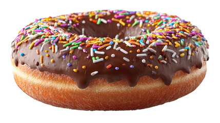 A chocolate donut with sprinkles on transparent background	
