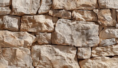 Close Up View of Textured Stone Wall in Warm Earth Tones with Detailed Rough Surface Showing Natural Patterns