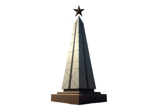 Tall monument with star on top isolated on transparent background
