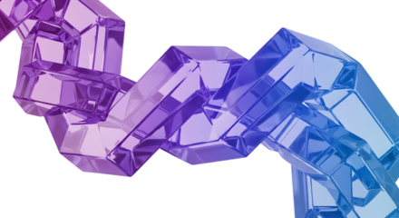 Interlocking Chain of Geometric Violet Blue Translucent Blocks on Transparent Background