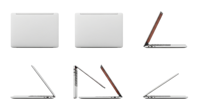 Modern laptop mockup with multiple angles transparent background cutout png