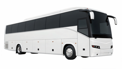 Modern Coach: A sleek, pristine white coach, radiating efficiency and comfort, ready to transport passengers in style and ease. This image captures the essence of modern travel.