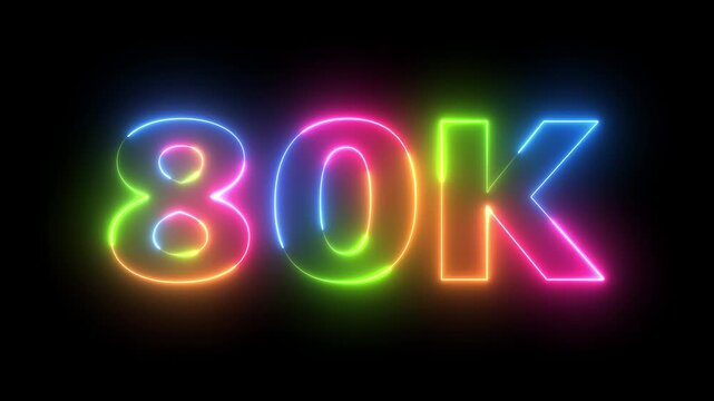 Vibrant Neon 80K Counter Display Loop Dynamic Color Shifting Digits on Black Background