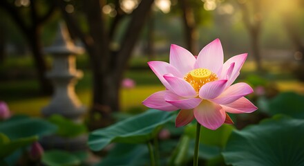 Fototapeta premium Close up of a vibrant pink lotus flower in a natural outdoor environment