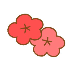 ゆるかわいい梅の花の手描きイラスト素材 