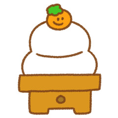 ゆるかわいい鏡餅の手描きお正月イラスト
