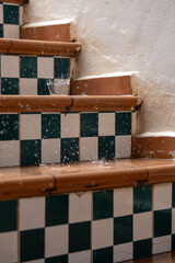 Rain falling stairs tiles tropical rainfall storm water splash