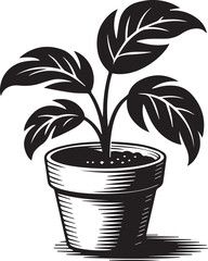 Hand-drawn stylized houseplant in a terracotta pot rendering vibrant green growth and leafy detail botanical art vector
