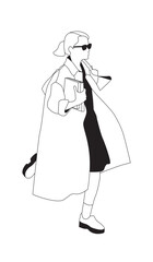 Woman running with ample coat and holding books - Vector Svg