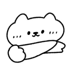 マフラーを巻いたゆるかわいい手描きのねこのイラスト (モノクロ)