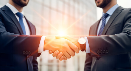Business deal closing with handshake and glow effect