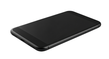 Sleek modern smartphone lying flat on black surface with minimal design