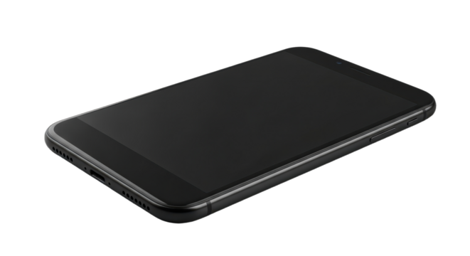 Sleek modern smartphone lying flat on black surface with minimal design