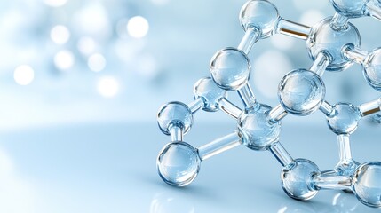 A collection of blue carbon molecules is elegantly arranged against a soft white backdrop, highlighting their intricate connections
