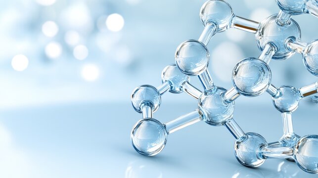 A collection of blue carbon molecules is elegantly arranged against a soft white backdrop, highlighting their intricate connections