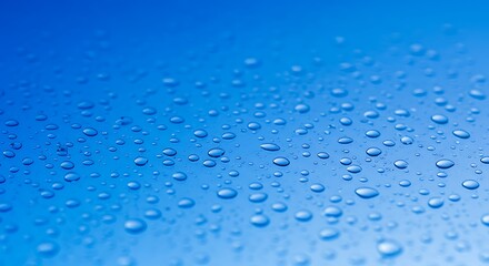 Close up of numerous water droplets on a gradient blue surface background