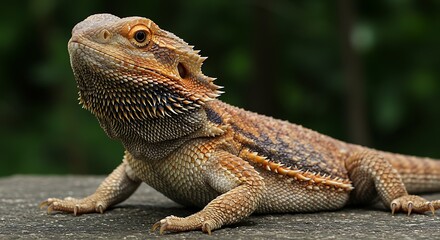 Obraz premium Close up of a bearded dragon lizard in natural outdoor environment